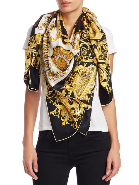 versace scarf black and gold|versace printed silk scarf.